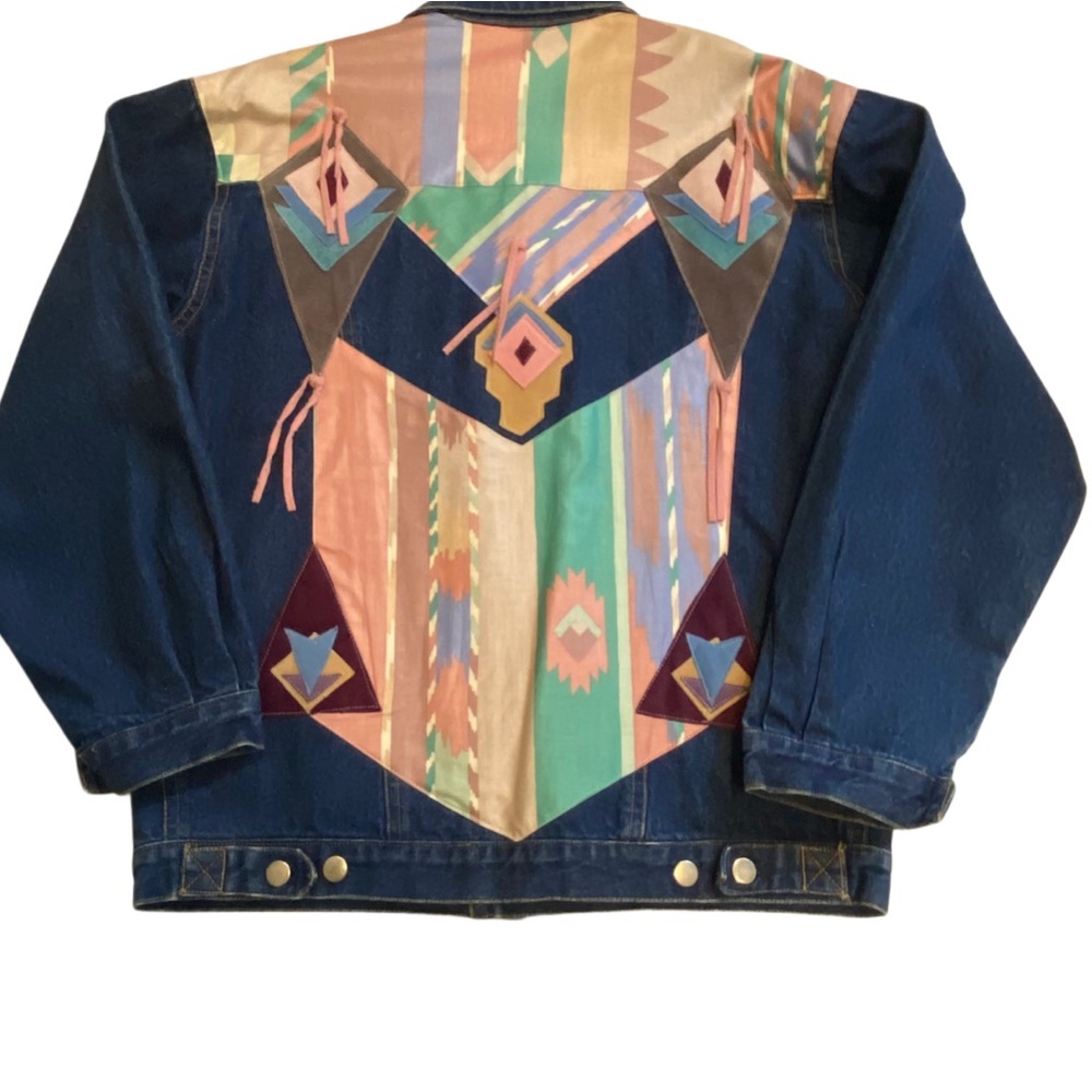 Vintage SportDeco Western Style with Suede Details Denim Jean Jacket Sz. Large - Picture 5 of 7